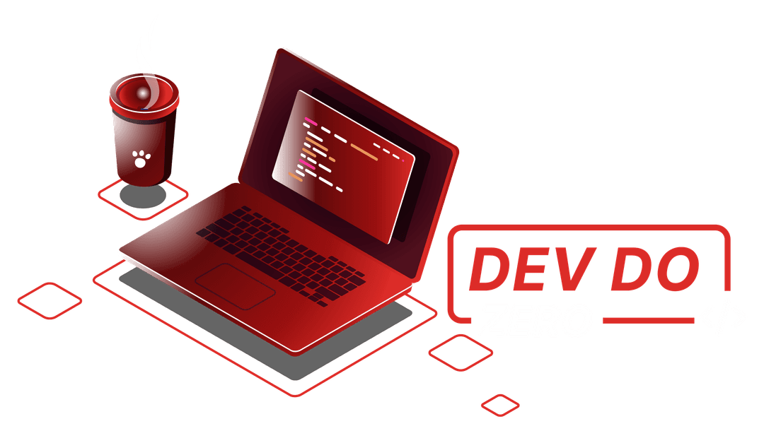 Desenho de um computador com programação na tela e um café do lado